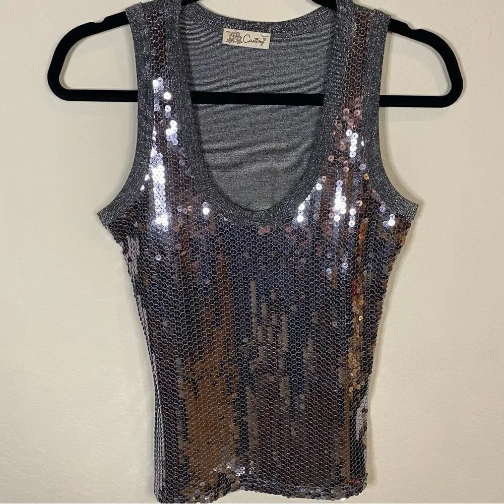 Casting Gunmetal Grey Sequin Top Sz S